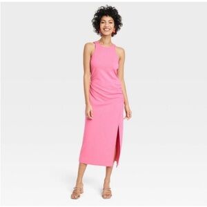 a new day Pink Ruched High Neck Slit Dress Size XL